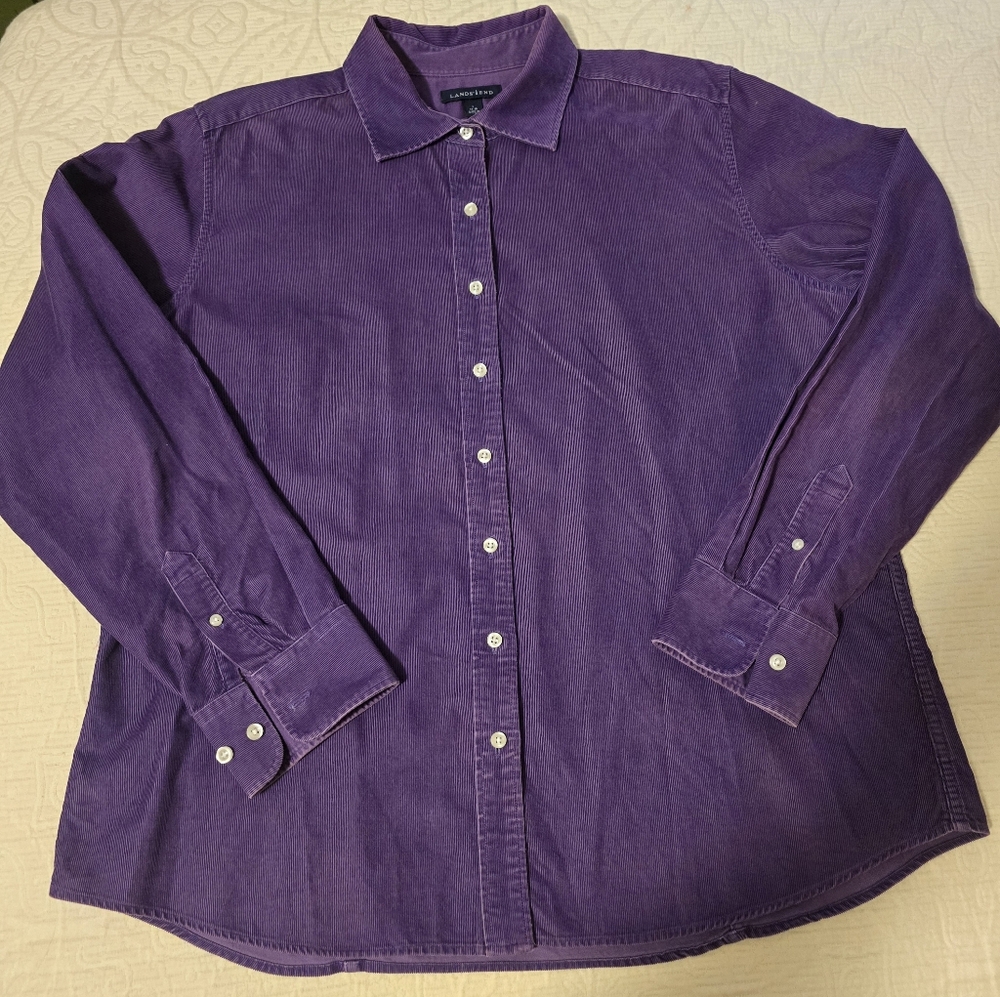 Lands End Purple Corduroy Button Down size Large (14-16)